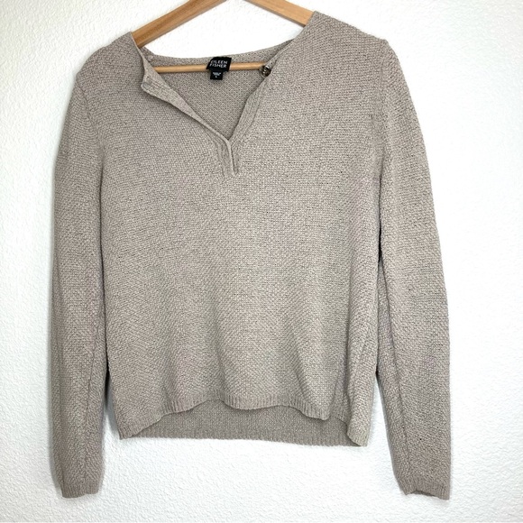 Eileen Fisher Silk Blend Knitted Ivory Sweater Women's Large Long Sleeves V neck - Picture 3 of 16